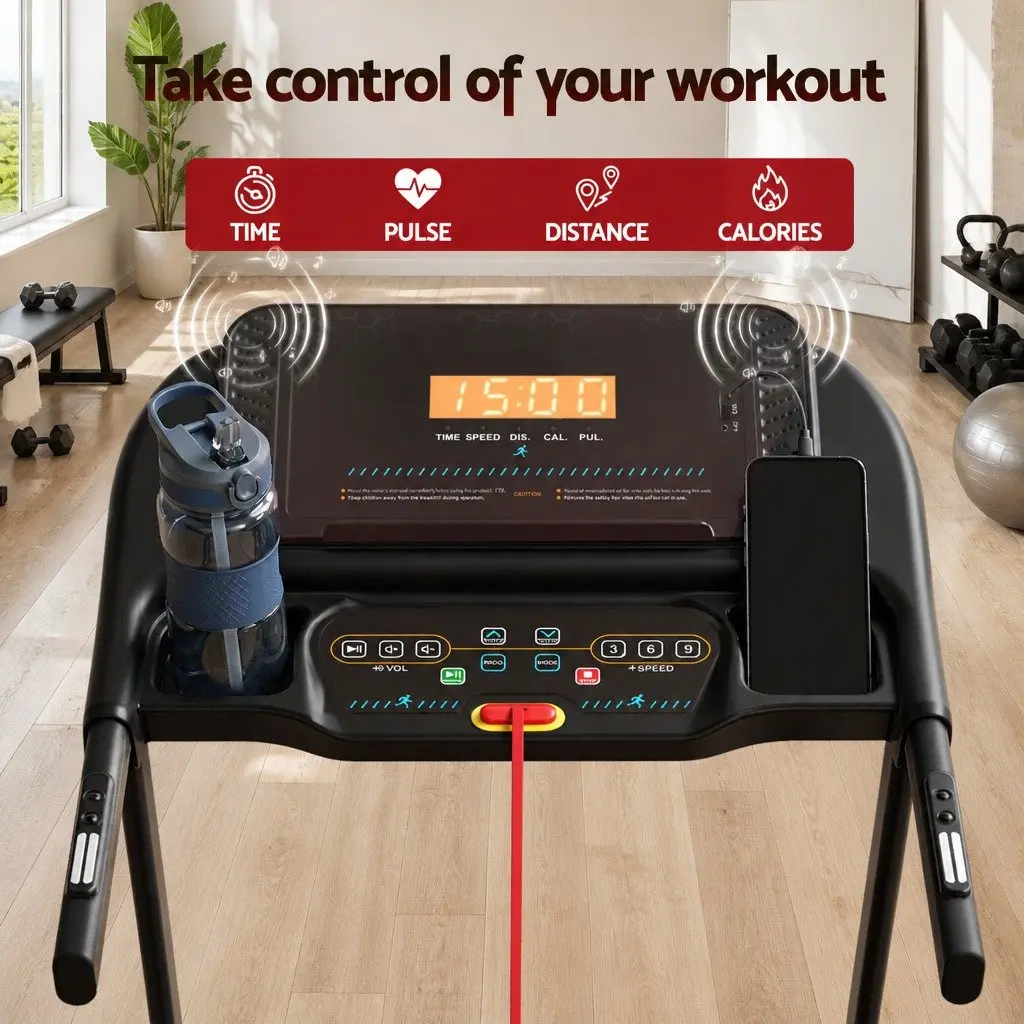 Electric Treadmill Foldable Home Gym Fitness Equipment 390mm Belt Black