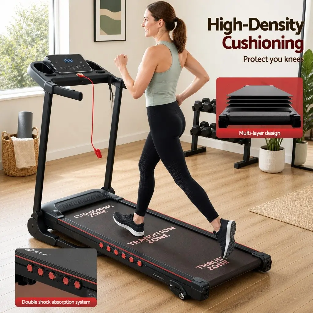 Electric Treadmill Foldable Home Gym Fitness Equipment 390mm Belt Black