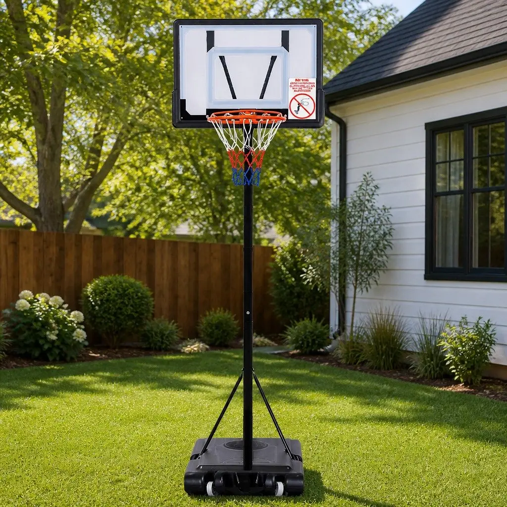 Basketball Hoop Stand Adjustable Height Portable Black Backboard with Wheels
