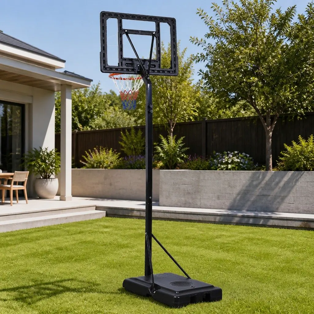 Basketball Hoop Stand Adjustable Height Portable Black Backboard with Wheels