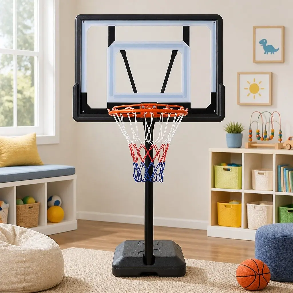 Basketball Hoop Stand Adjustable Height Portable Black Backboard with Wheels