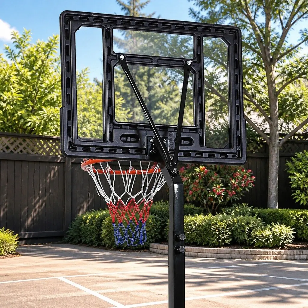 Basketball Hoop Stand Adjustable Height Portable Black Backboard with Wheels
