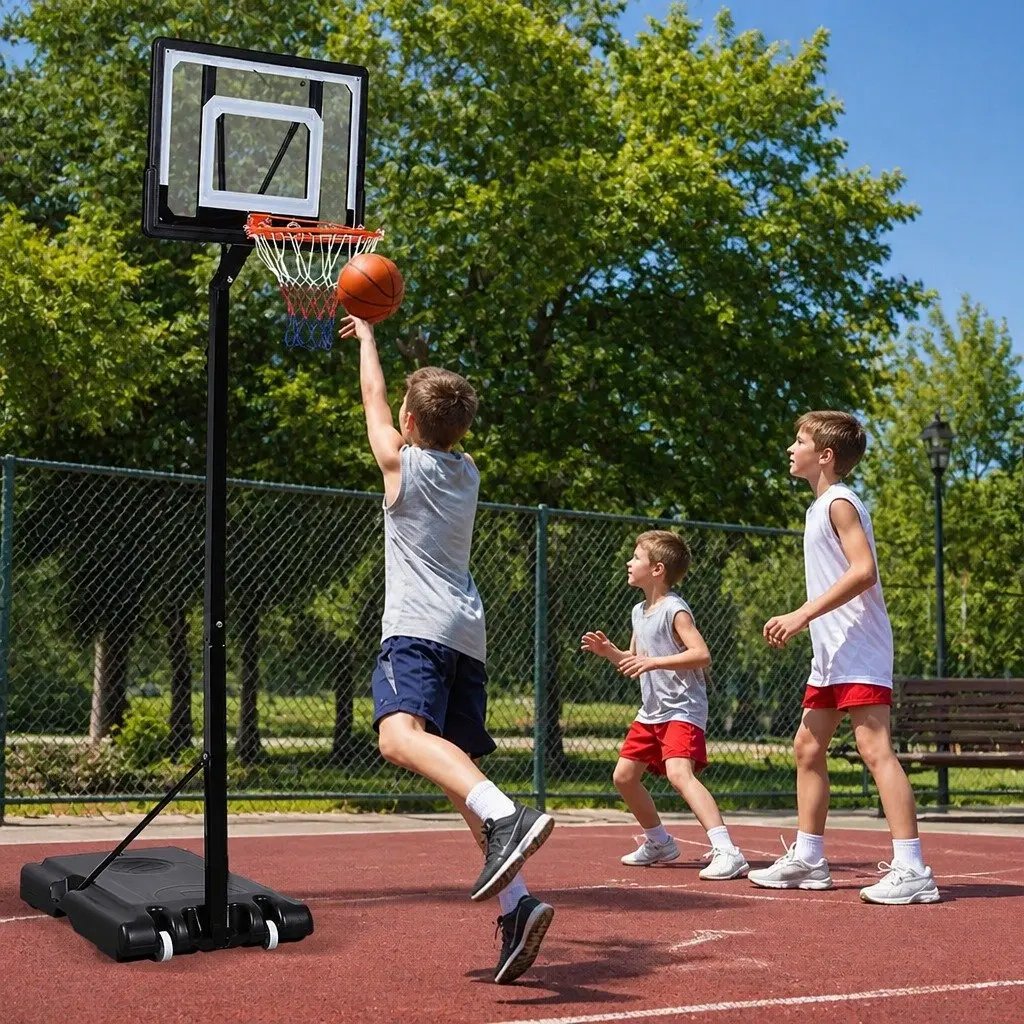 Basketball Hoop Stand Adjustable Height Portable Black Backboard with Wheels