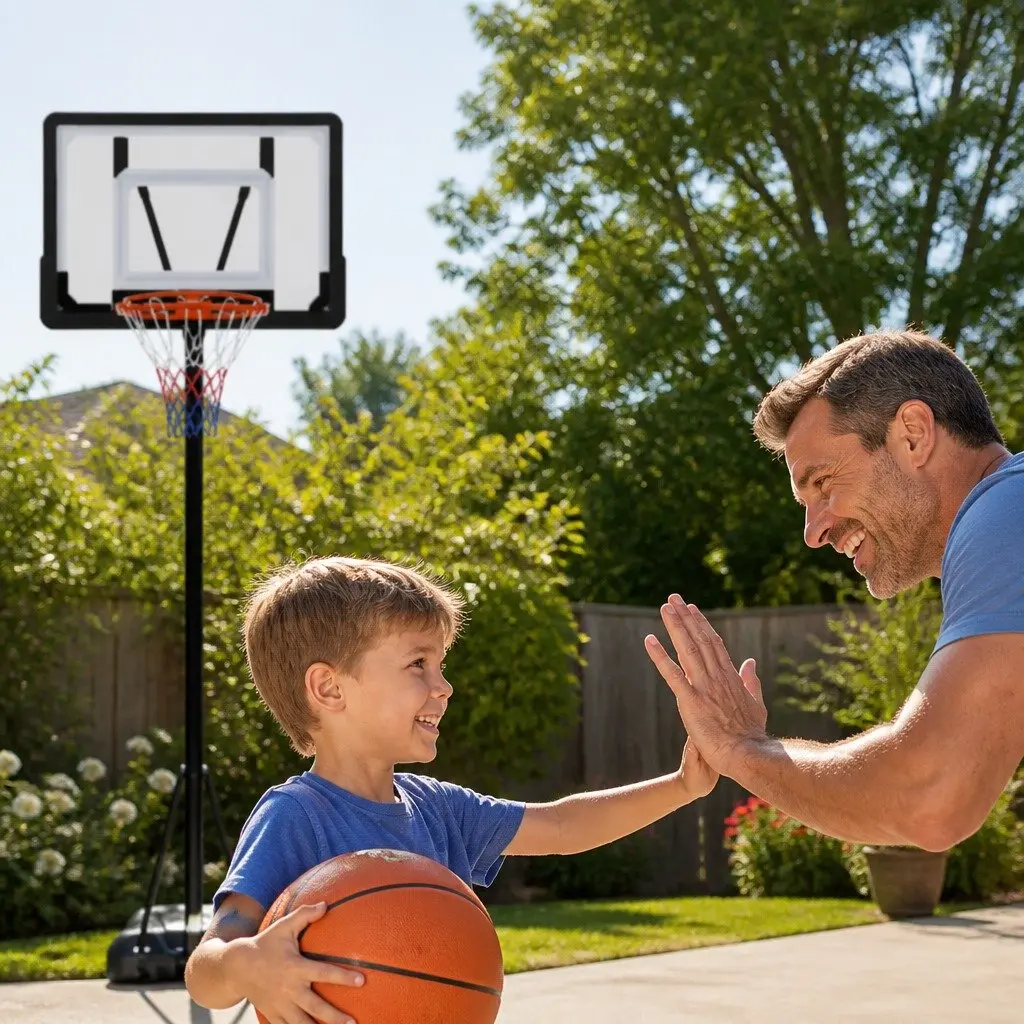 Basketball Hoop Stand Adjustable Height Portable Black Backboard with Wheels