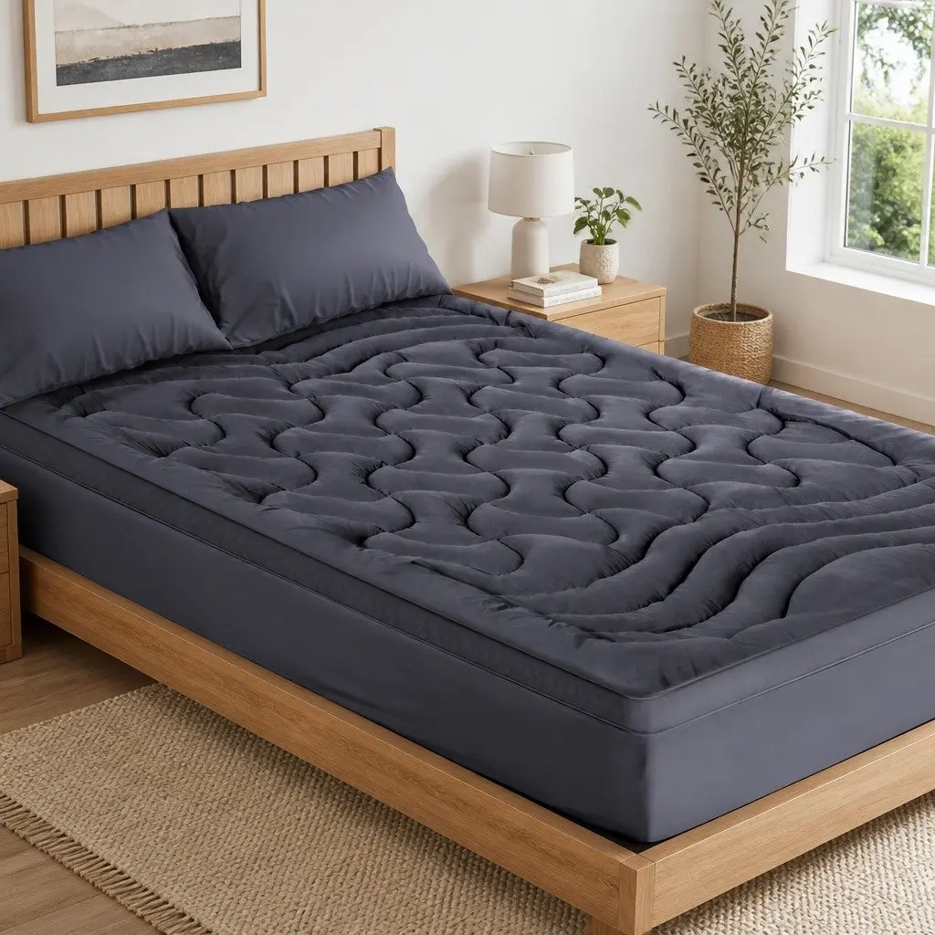 Mattress Topper Pillowtop 3-Zone King Single 1000GSM Charcoal Washable Deep