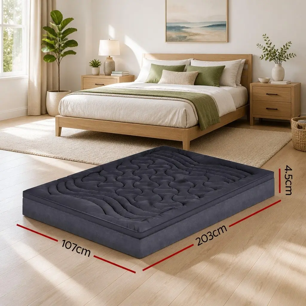Mattress Topper Pillowtop 3-Zone King Single 1000GSM Charcoal Washable Deep
