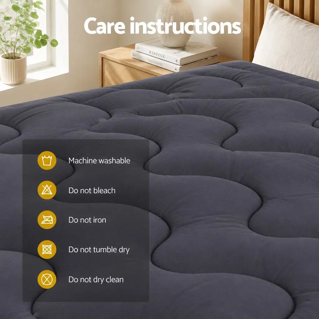 Mattress Topper Pillowtop 3-Zone King Single 1000GSM Charcoal Washable Deep