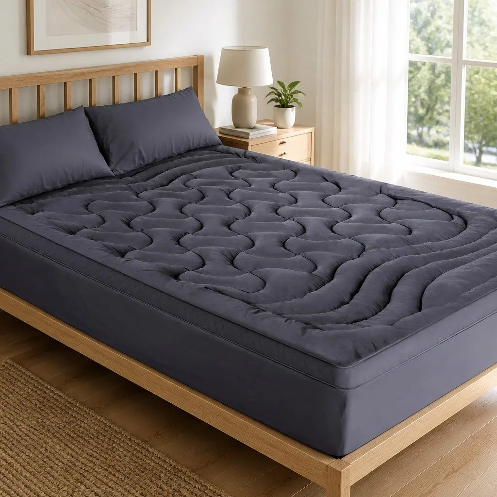 3-Zone Pillowtop Mattress Topper Double Bed Charcoal Microfibre Washable Pain