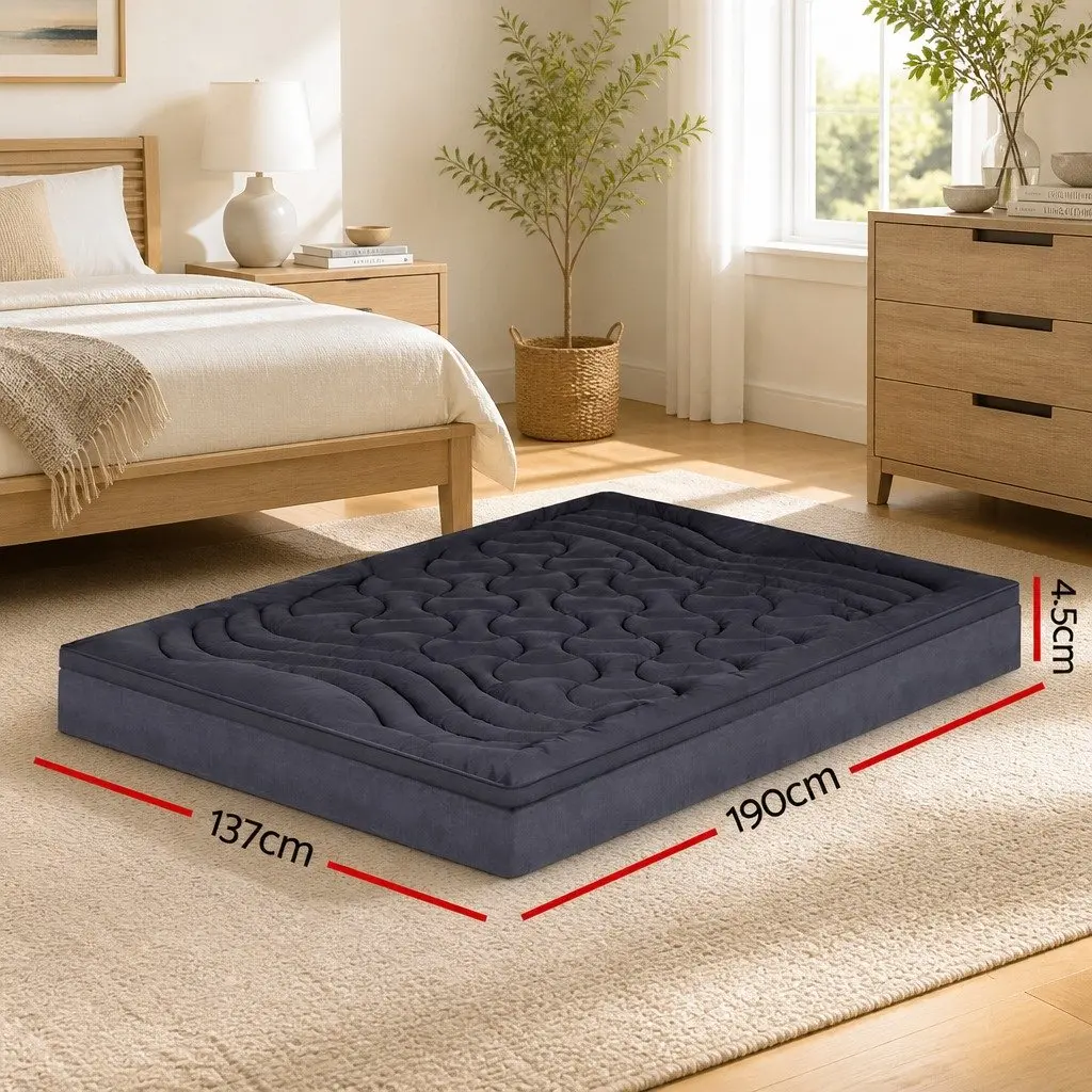 3-Zone Pillowtop Mattress Topper Double Bed Charcoal Microfibre Washable Pain
