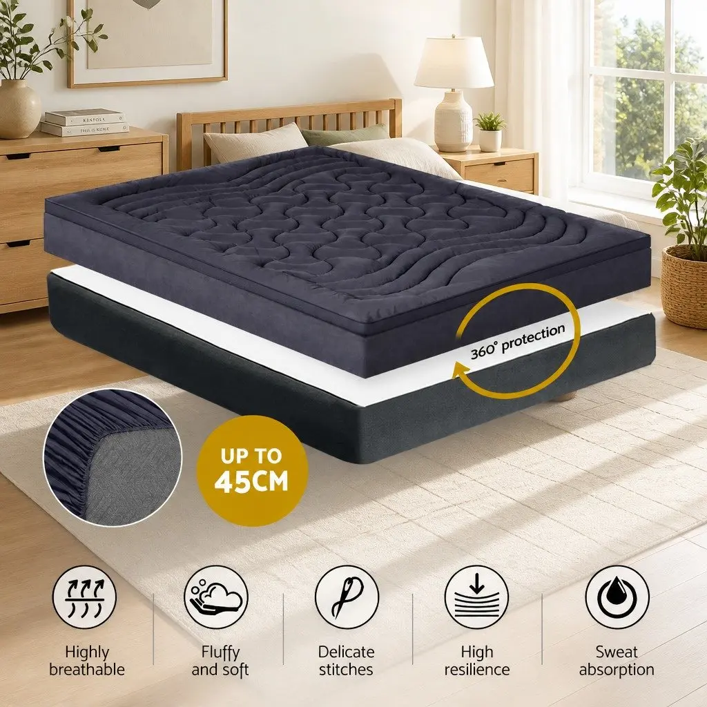 3-Zone Pillowtop Mattress Topper Double Bed Charcoal Microfibre Washable Pain