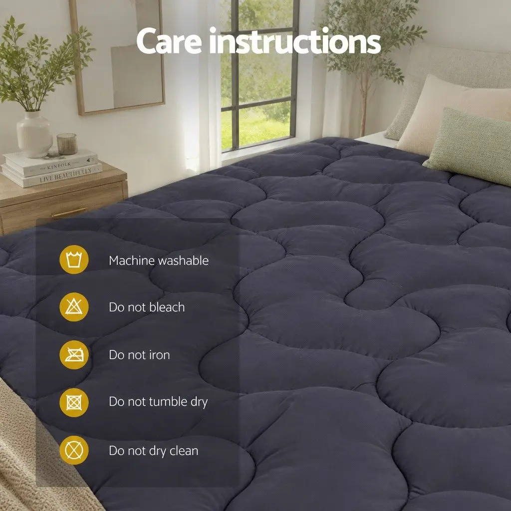 3-Zone Pillowtop Mattress Topper Double Bed Charcoal Microfibre Washable Pain