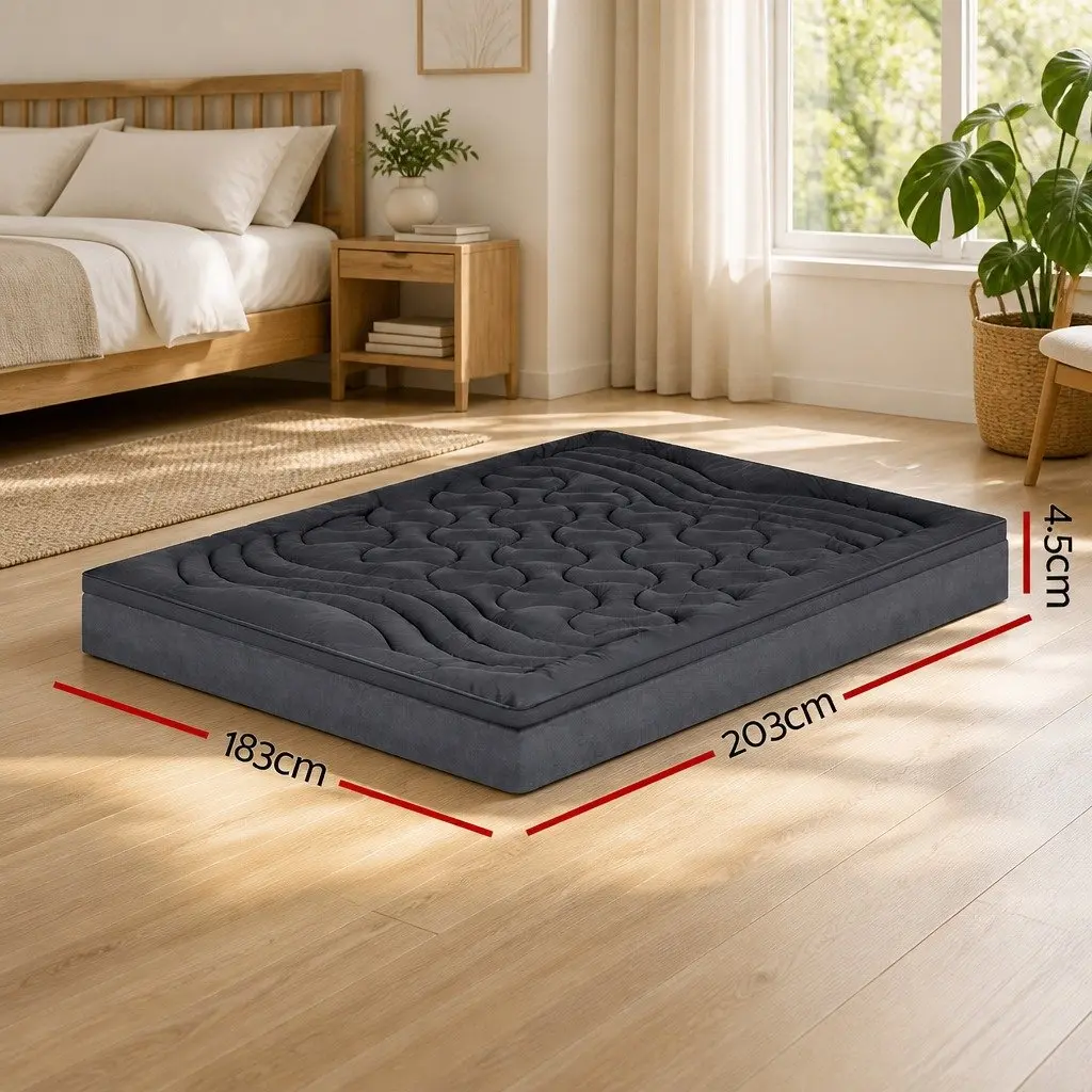 Mattress Topper Pillowtop Microfibre King Size 45cm Deep Charcoal 3 Zone Comfort