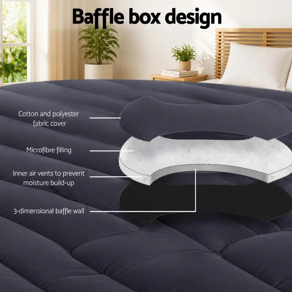 Mattress Topper Pillowtop Microfibre King Size 45cm Deep Charcoal 3 Zone Comfort