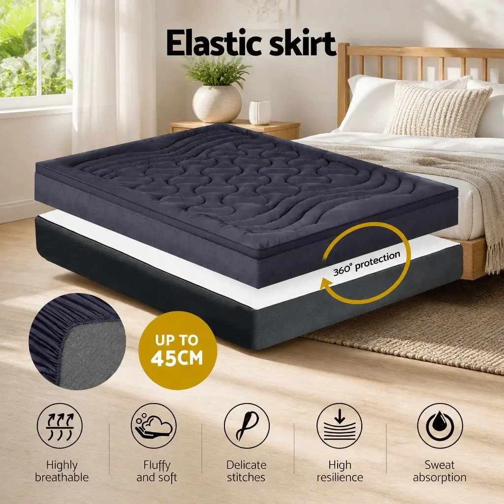 Mattress Topper Pillowtop Microfibre King Size 45cm Deep Charcoal 3 Zone Comfort
