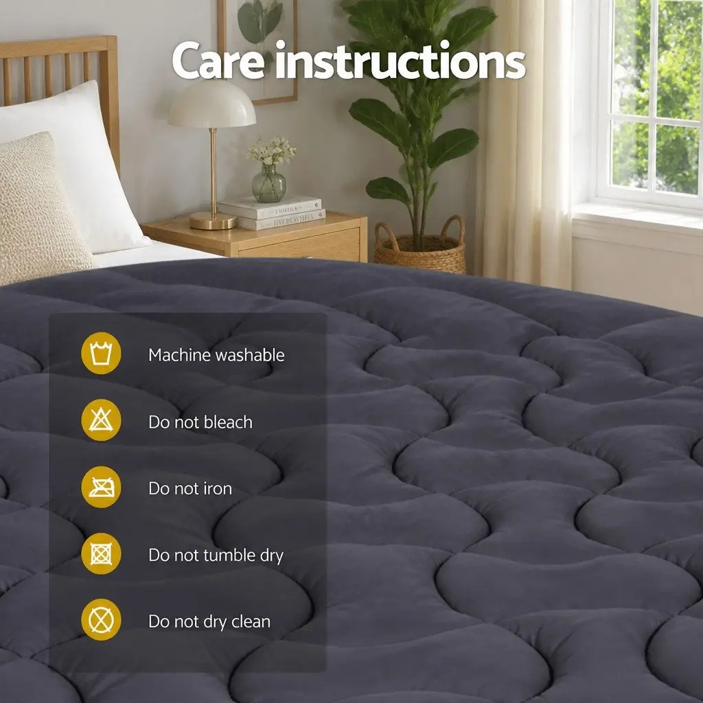 3-Zone Pillowtop Mattress Topper Single 1000GSM Microfibre Charcoal Deep Pocket