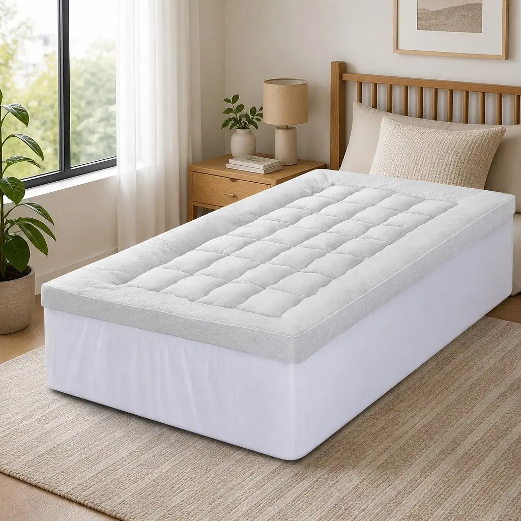 Mattress Topper 11cm Thick Bamboo Blend King Single Bed Cover White Deep