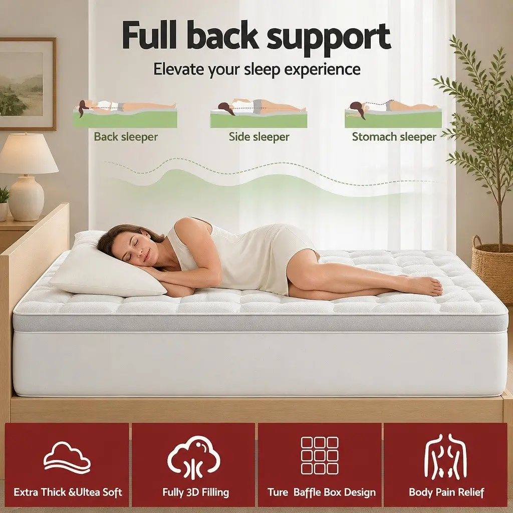 Mattress Topper 11cm Thick Bamboo Blend King Single Bed Cover White Deep