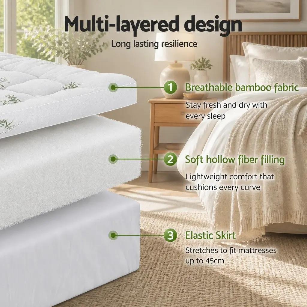 Mattress Topper 11cm Thick Bamboo Blend King Single Bed Cover White Deep