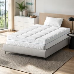 Pillowtop Mattress Topper 10cm Thick Double Bed Pad White Cooling Underlay Deep