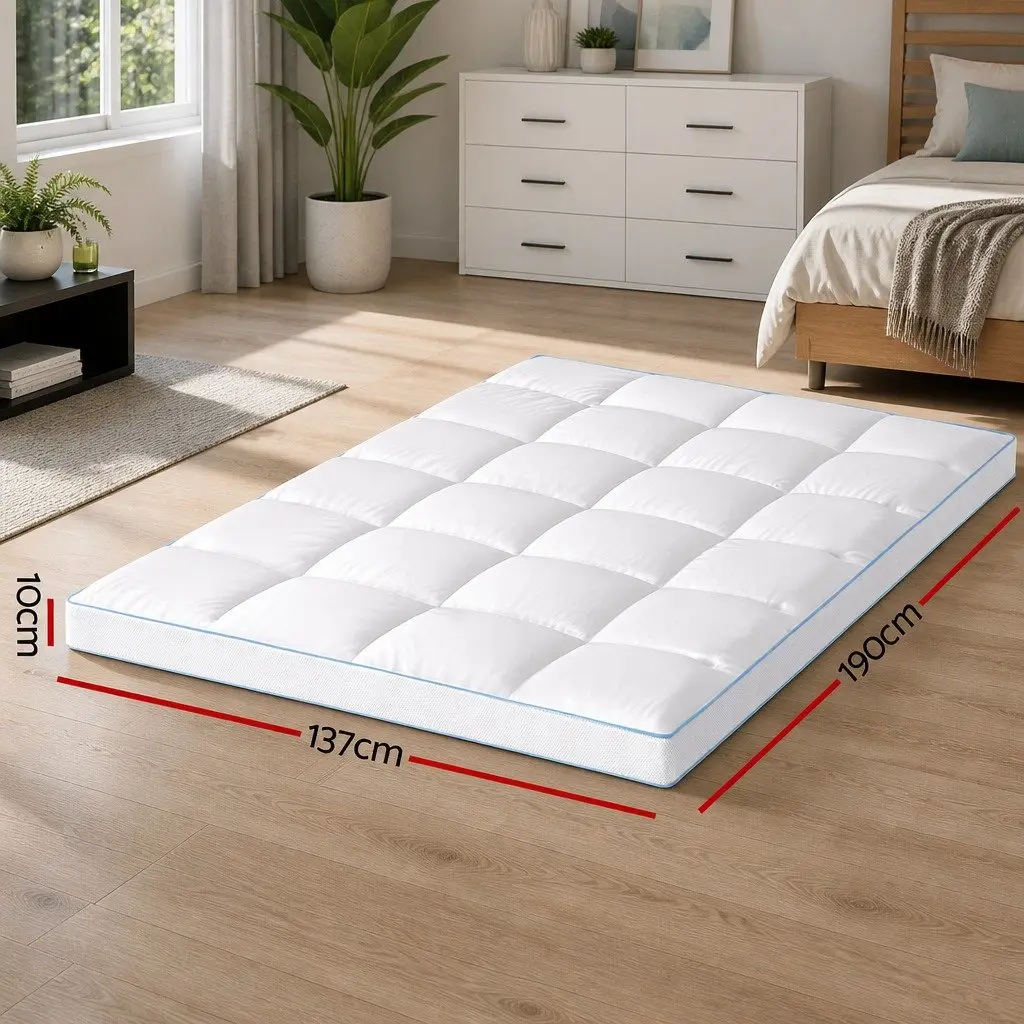 Pillowtop Mattress Topper White 10cm Thick Double Bed Cooling Microfibre Cover Deep Pocket