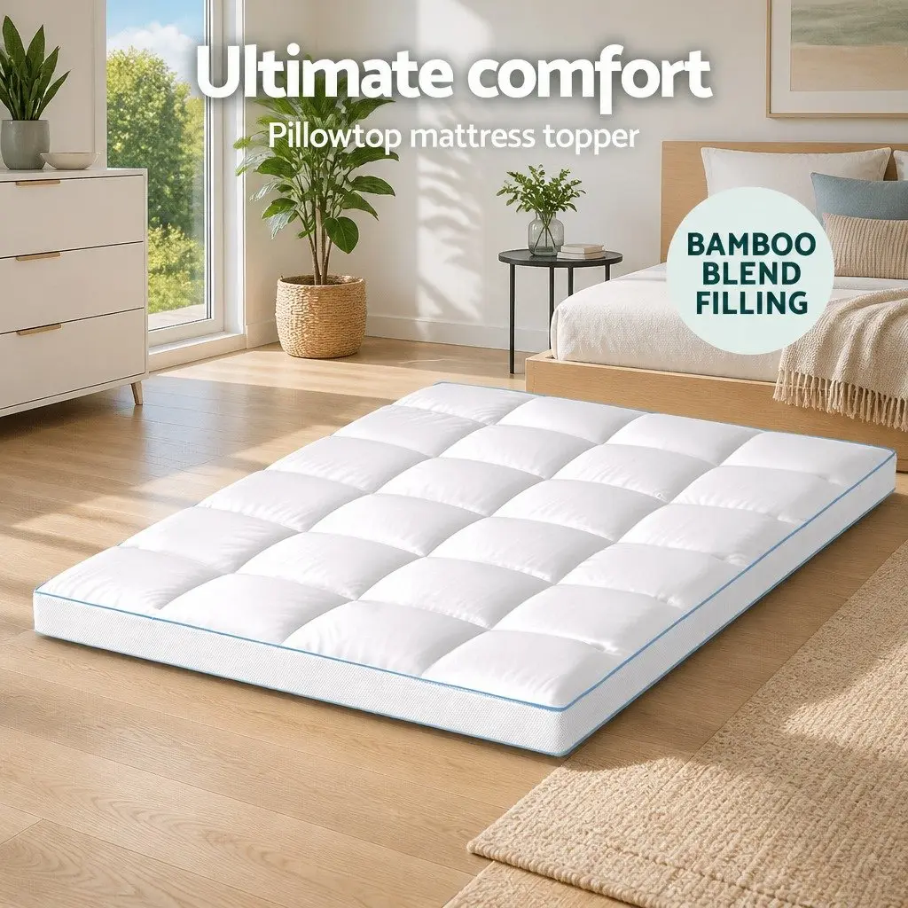 Pillowtop Mattress Topper White 10cm Thick Double Bed Cooling Microfibre Cover Deep Pocket