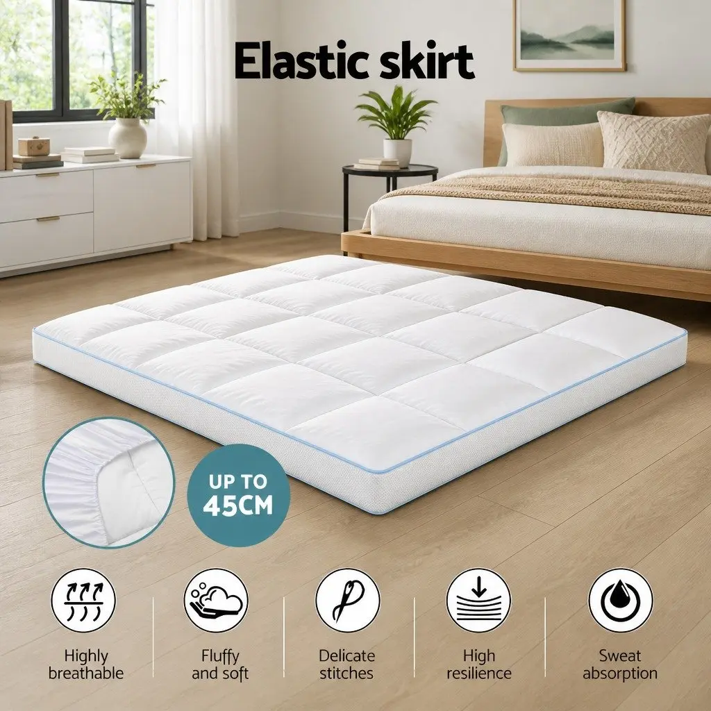 Pillowtop Mattress Topper White 10cm Thick Double Bed Cooling Microfibre Cover Deep Pocket