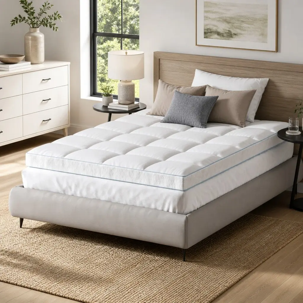 Pillowtop Mattress Topper White 10cm Thick Double Bed Cooling Microfibre Cover Deep Pocket