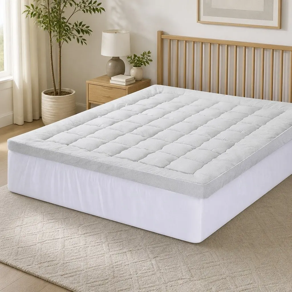 King Size Mattress Topper Bamboo Blend Fabric 11cm Thick Pillowtop White Pressure Relief Washable
