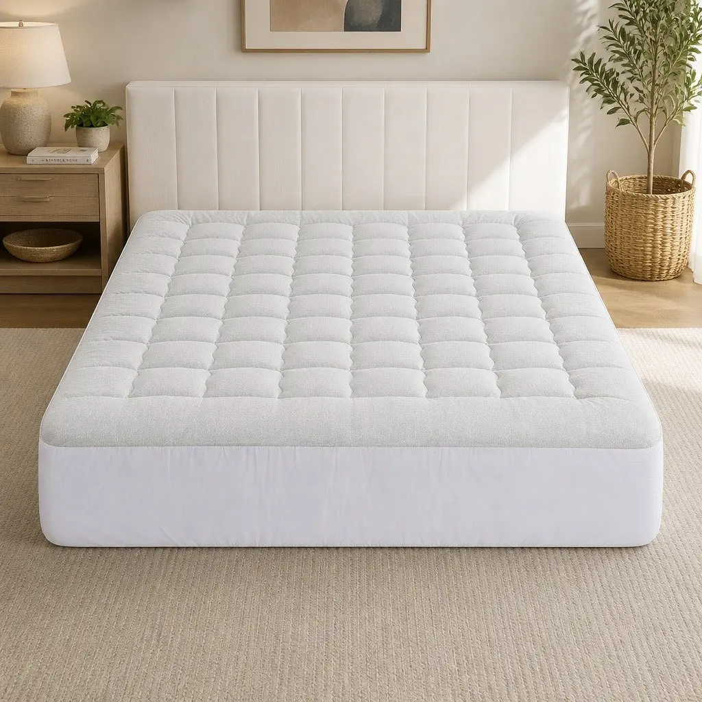 King Size Mattress Topper Bamboo Blend Fabric 11cm Thick Pillowtop White Pressure Relief Washable