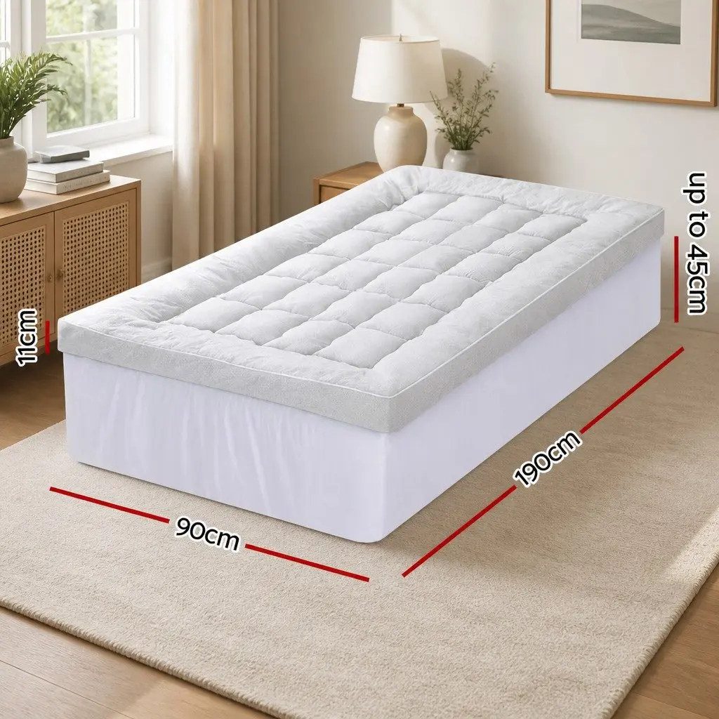 Pillowtop Mattress Topper Bamboo Cover 11cm Thick Single Bed Deep Pocket
