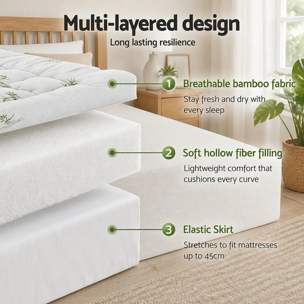 Pillowtop Mattress Topper Bamboo Cover 11cm Thick Single Bed Deep Pocket