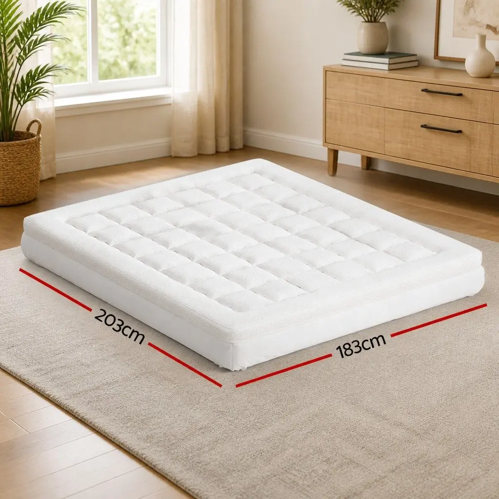 King Mattress Topper 7.5cm Thick Microfibre Fill Bamboo Cover White