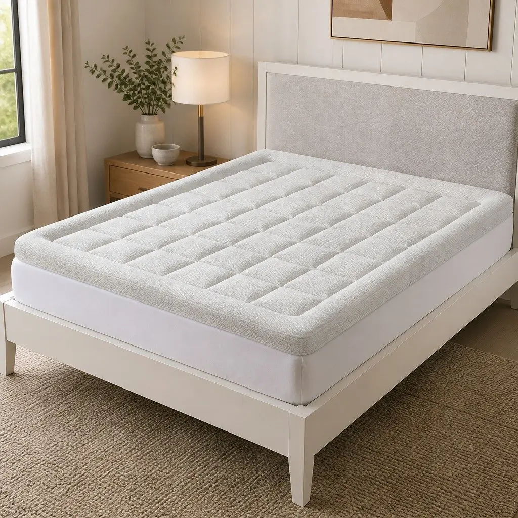 King Mattress Topper 7.5cm Thick Microfibre Fill Bamboo Cover White