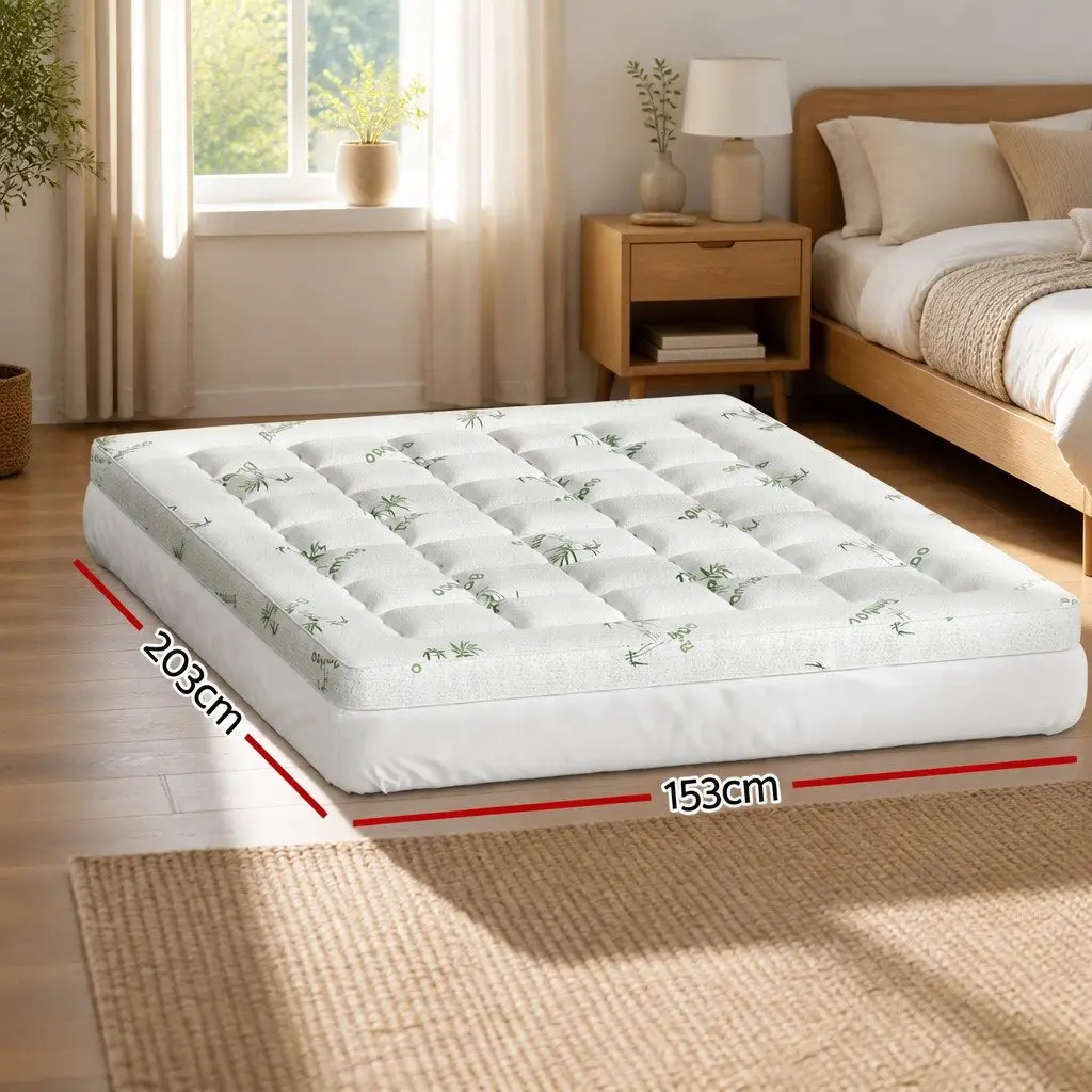 Mattress Topper Pillowtop Bamboo Cover Queen Size 7.5cm Thick Washable Microfibre White