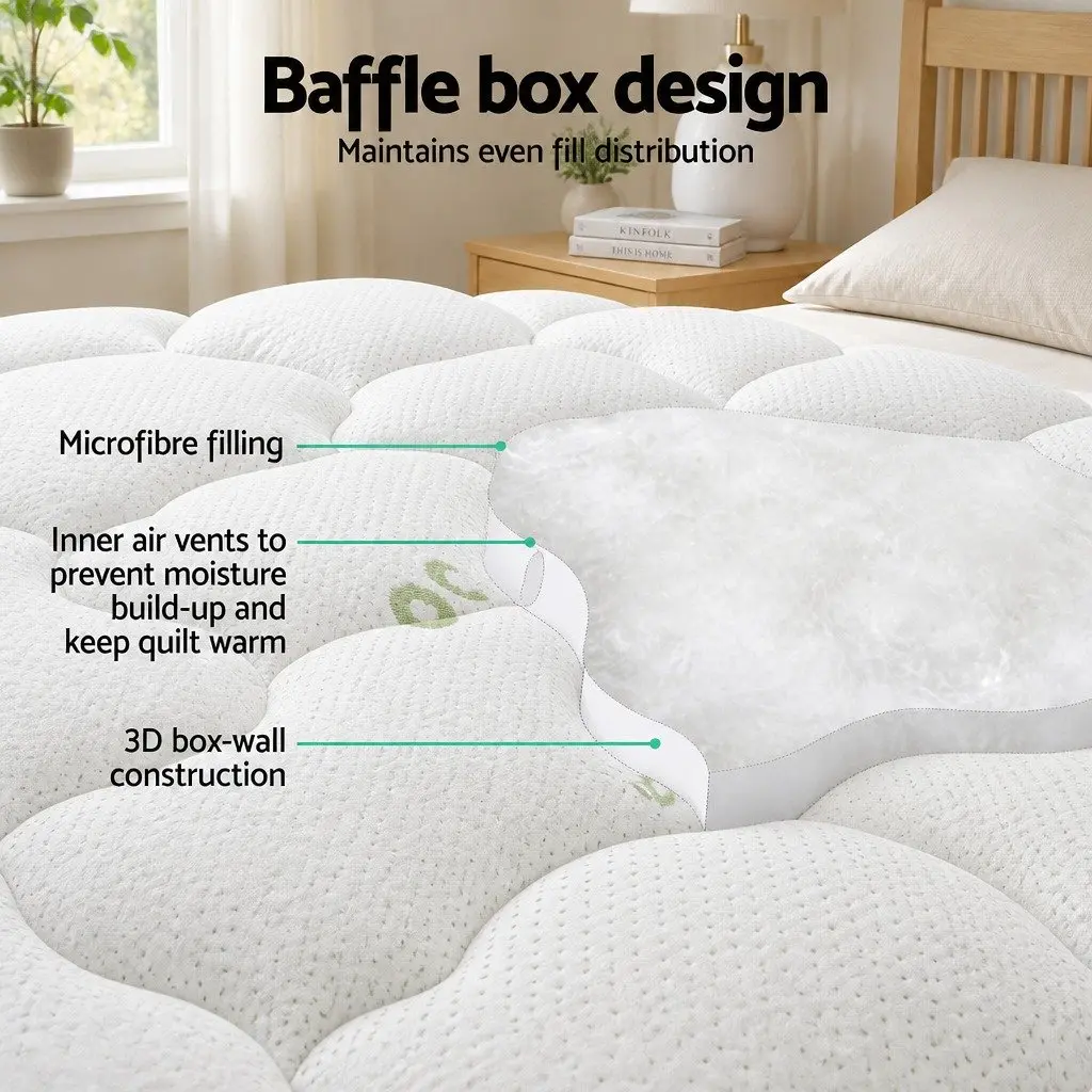 Mattress Topper Pillowtop Bamboo Cover Queen Size 7.5cm Thick Washable Microfibre White
