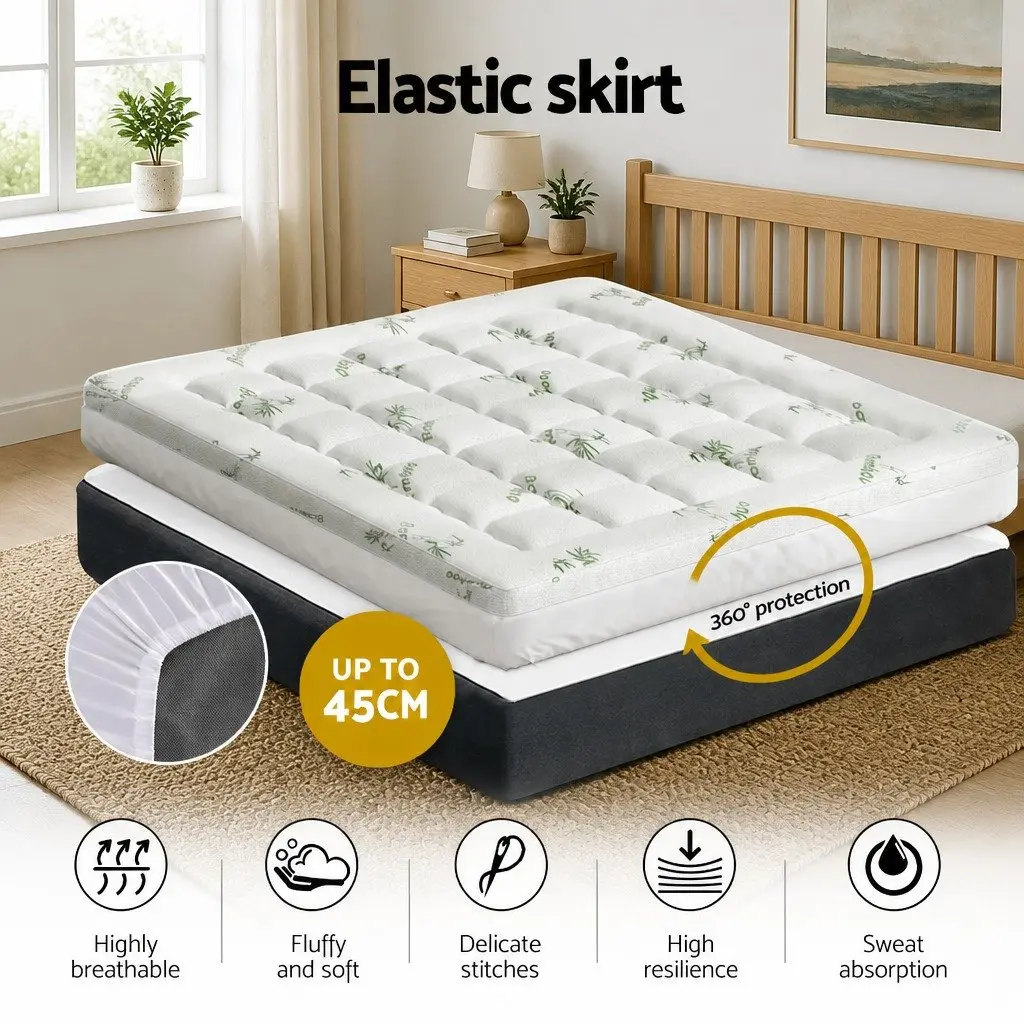 Mattress Topper Pillowtop Bamboo Cover Queen Size 7.5cm Thick Washable Microfibre White
