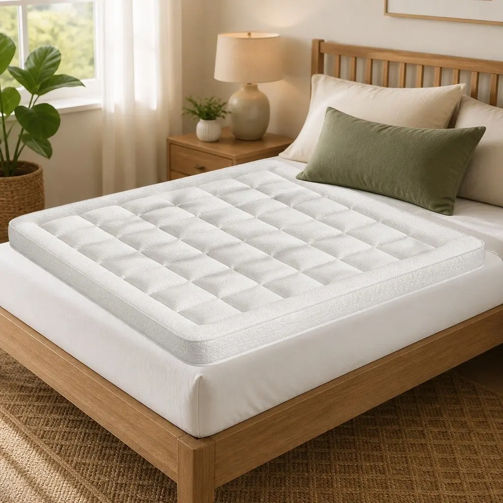 Mattress Topper Pillowtop Bamboo Cover Queen Size 7.5cm Thick Washable Microfibre White