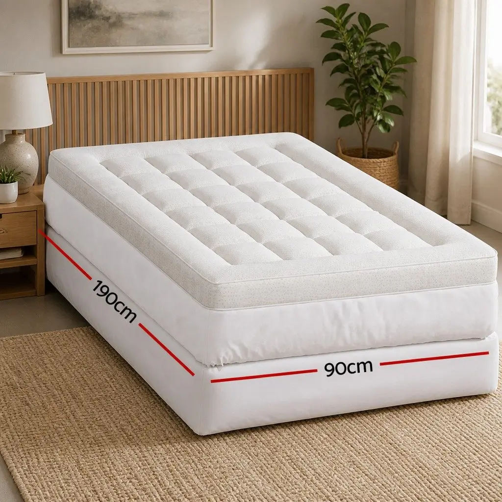 Pillowtop Mattress Topper Bamboo Cover 7.5cm Single Bed Pad White