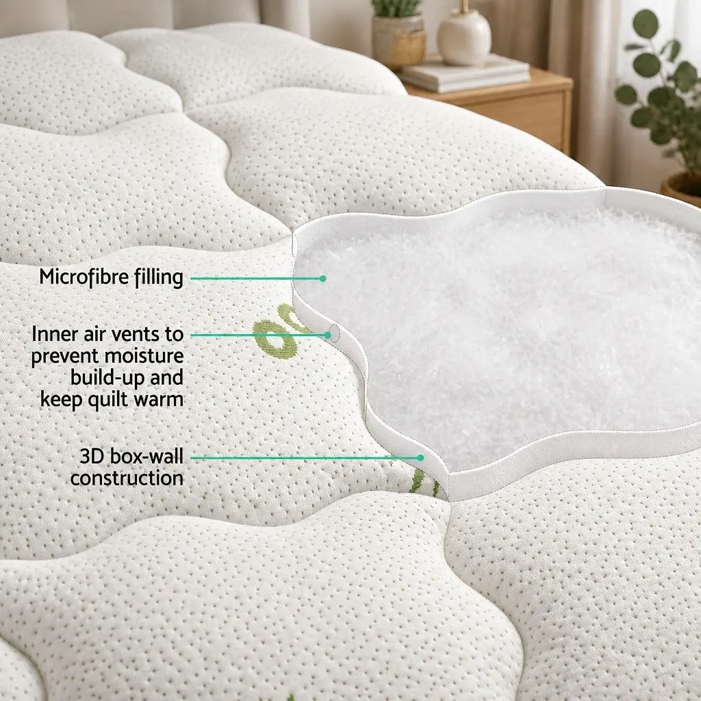 Pillowtop Mattress Topper Bamboo Cover 7.5cm Single Bed Pad White