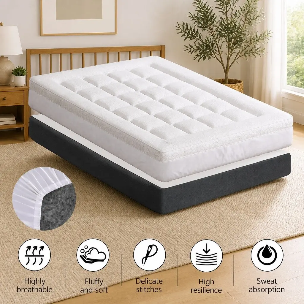 Pillowtop Mattress Topper Bamboo Cover 7.5cm Single Bed Pad White