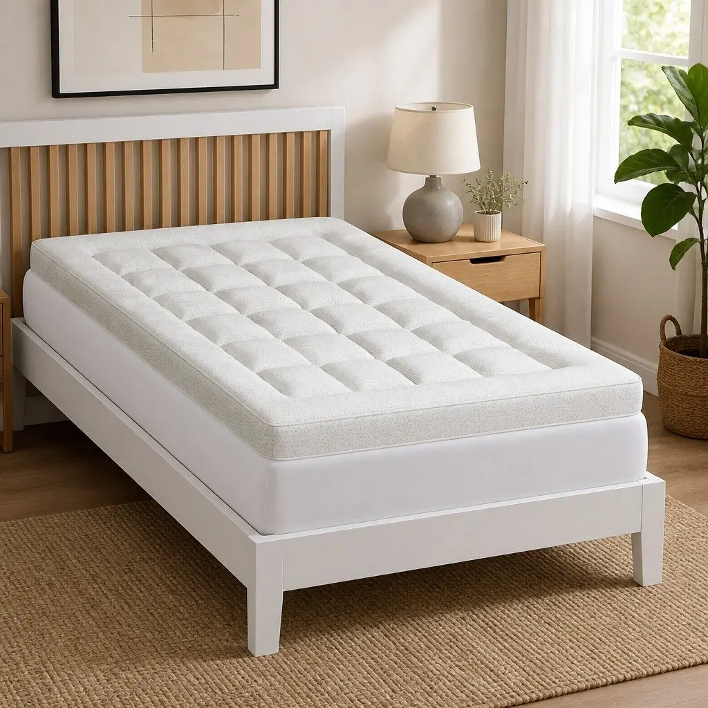 Pillowtop Mattress Topper Bamboo Cover 7.5cm Single Bed Pad White
