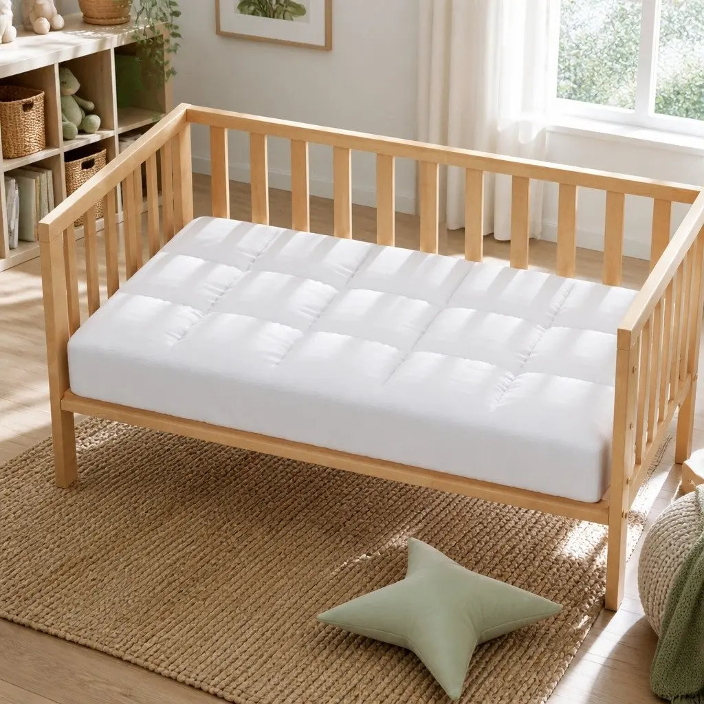 Baby Cot Mattress Topper Pillowtop Pad 69cm x 130cm 4.5cm Thick White Breathable Cooling Sleep Protector