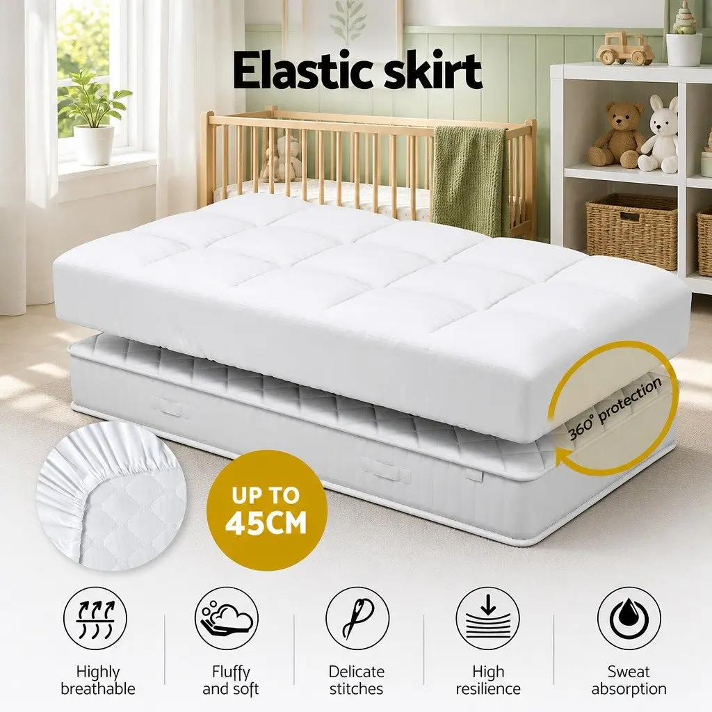 Baby Cot Mattress Topper Pillowtop Pad 69cm x 130cm 4.5cm Thick White Breathable Cooling Sleep Protector