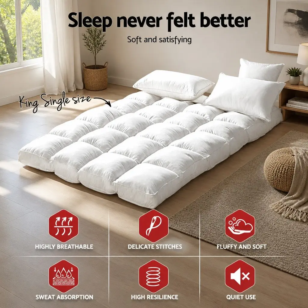 Mattress Topper 5cm Deep Fitted Bamboo Microfibre King Single Breathable Washable White