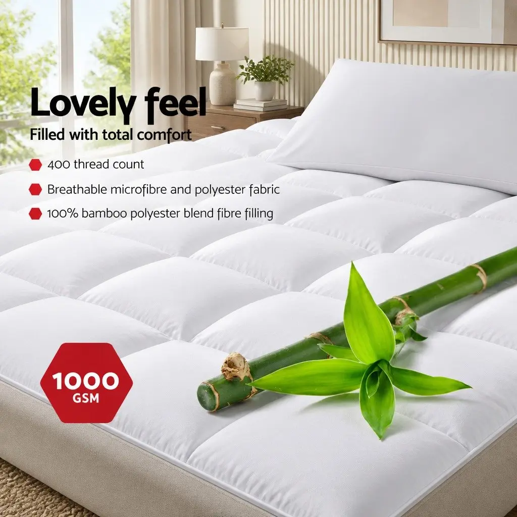 Mattress Topper 5cm Deep Fitted Bamboo Microfibre King Single Breathable Washable White