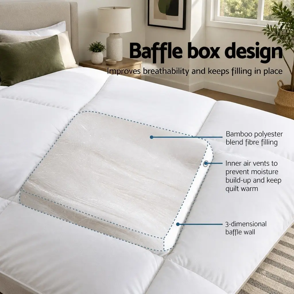 Mattress Topper 5cm Deep Fitted Bamboo Microfibre King Single Breathable Washable White