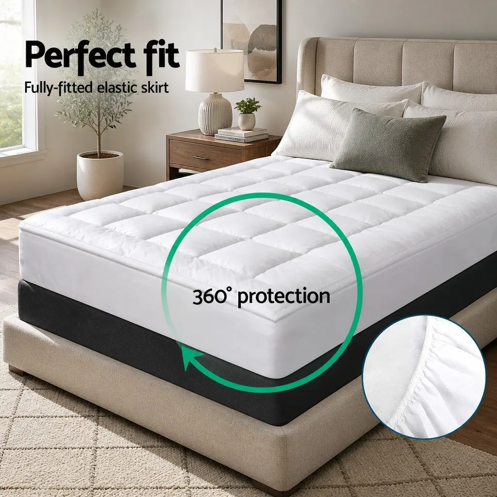 Mattress Topper 5cm Deep Fitted Bamboo Microfibre King Single Breathable Washable White