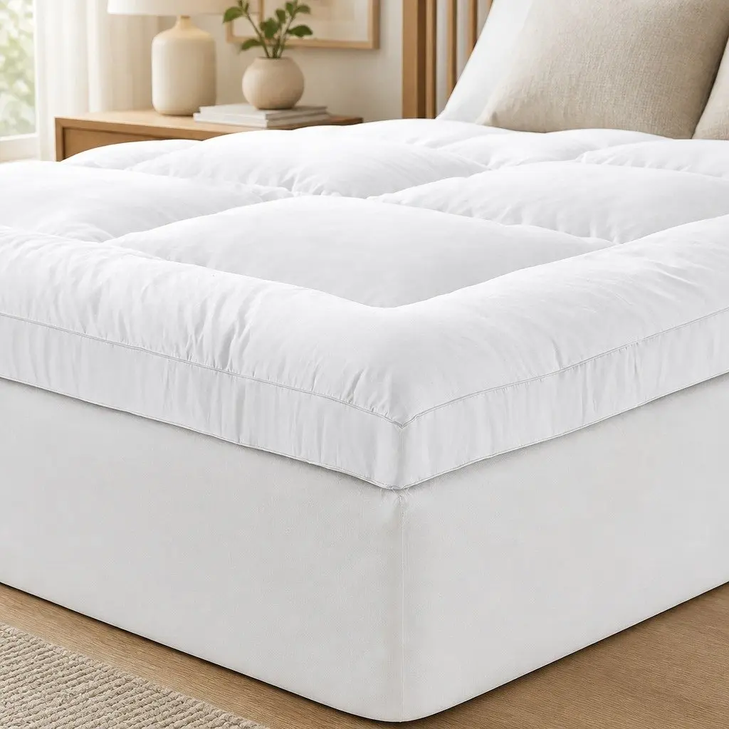 Mattress Topper 5cm Deep Fitted Bamboo Microfibre King Single Breathable Washable White