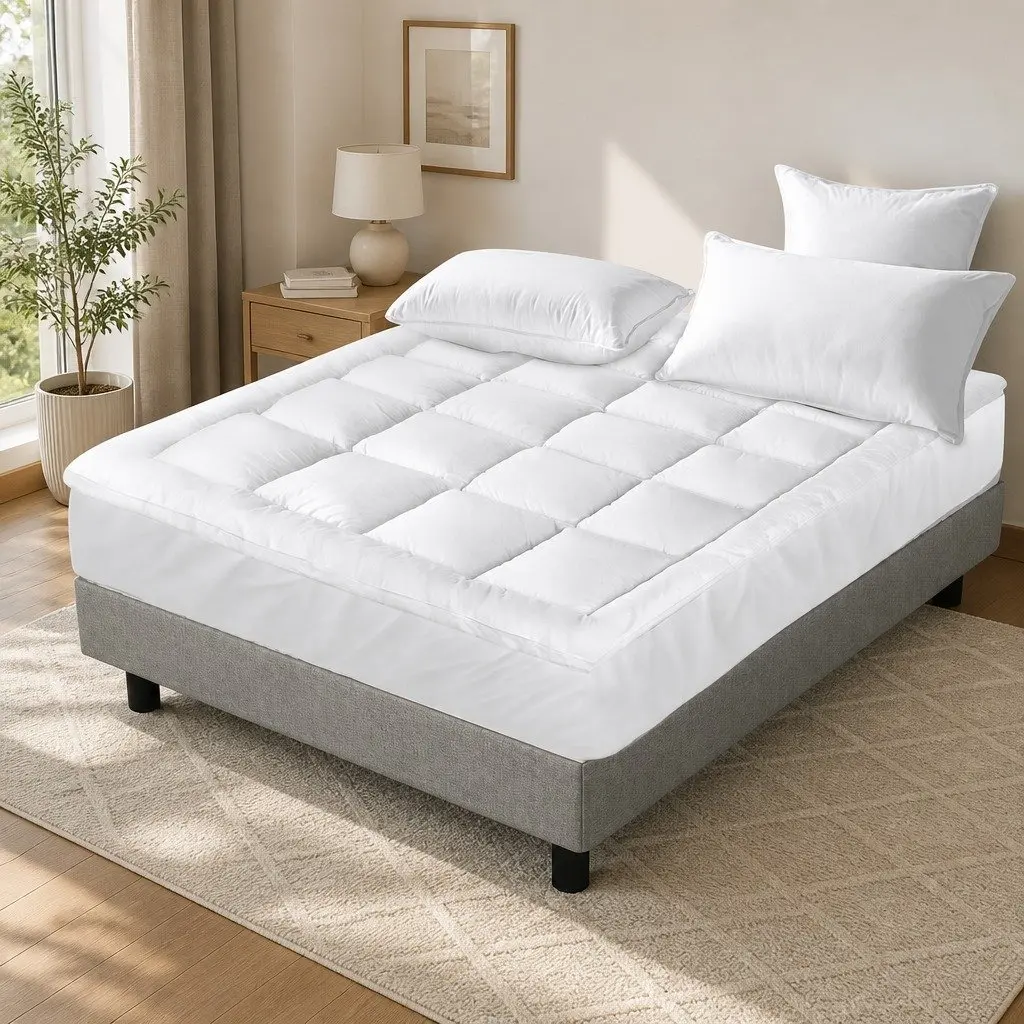 Mattress Topper 5cm Deep Fitted Bamboo Microfibre King Single Breathable Washable White