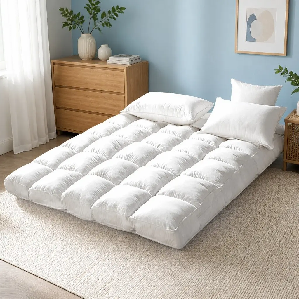 Double Mattress Topper Bamboo Charcoal Microfibre 5cm Thick White 45cm Deep